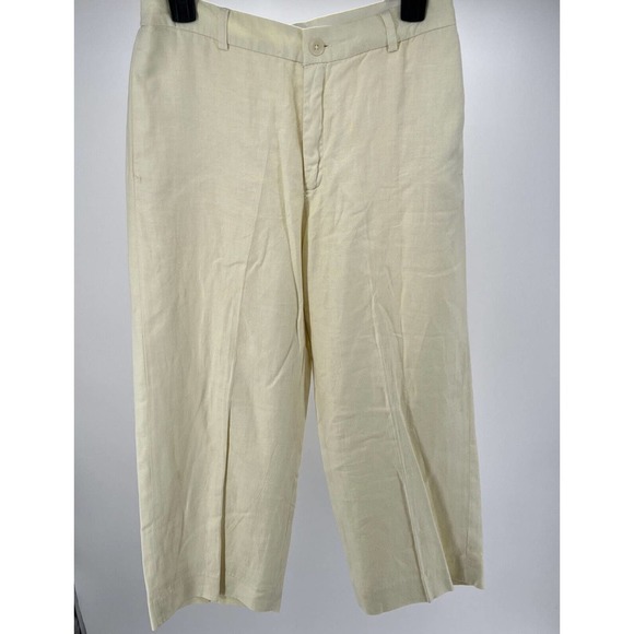 GAP Pants - Gap Womens Linen Pants Pale Yellow High Rise Wide Leg Cropped Size 6